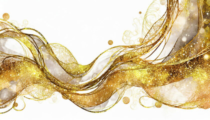 金色の流れるような曲線で描かれたイラスト,アスペクト比16:9 - obrazy, fototapety, plakaty