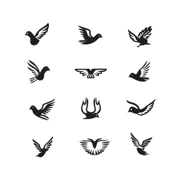 Black dove icon set. Peace symbol collection, Dove of peace