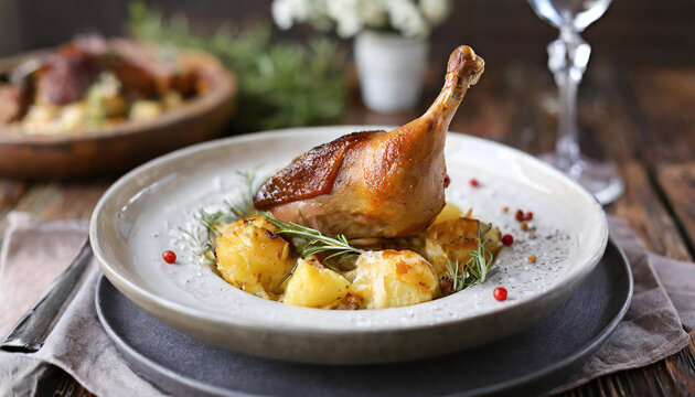 Cuisse de canard et pommes de terre  - IA g&eacute;n&eacute;rative