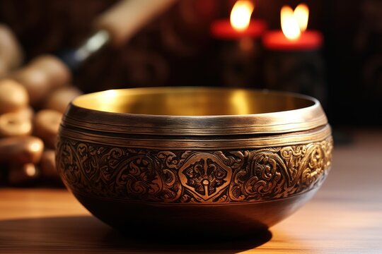 Meditation Bowl: Close-ups of a Tibetan singing bowl.