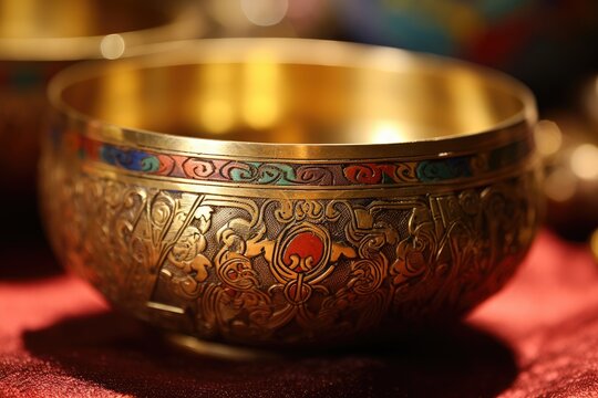 Meditation Bowl: Close-ups of a Tibetan singing bowl.