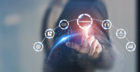 Co-branding, marketing strategy concept. Brands collaborate to create a new product or service,...