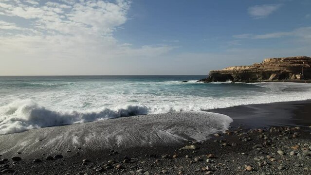 Fuerteventura, Canary islands. Coastline and beach in a tourist town.
