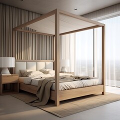A canopy bed with clean lines and minimalistic features, adding a touch of elegance to simplicity