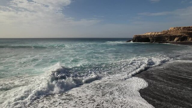 Fuerteventura, Canary islands. Coastline and beach in a tourist town.