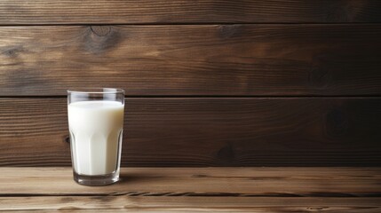 A glass of milk on a wooden background. A delicious, healthy snack. A protein drink rich in calcium. - obrazy, fototapety, plakaty