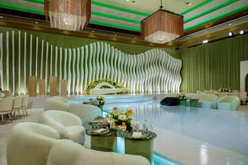 Karachi, Pakistan - Luxurious wedding decor in a banquet hall interior and design
