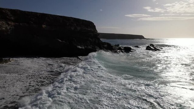 Fuerteventura, Canary islands. Coastline and beach in a tourist town.