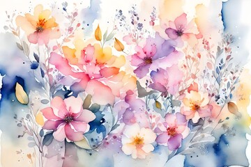 A Masterpiece in Watercolor Depicting Exquisite Floral Blooms, Executed with Delicate Hues and Subtle Tones, Embellished with Intricate Floral Arrangements and Fanciful Compositions, Evoking Ethereal 