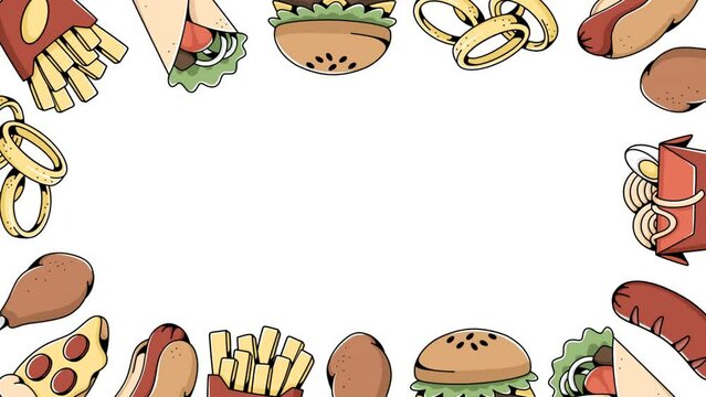 Animated Fast Food Background with Copy Space Area. Perfect for Food Menu Intro