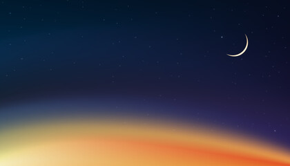 Obraz na płótnie Canvas Sky Night,Ramadan Kareem Background with Crescent moon,Star with twilight dusk Sky,Vector Greeting festive for symbolic of Muslim culture ,Eid Mubarak,Eid al adha,Eid al fitr,Islamic new year,Muharram