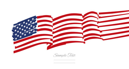 Abstract USA wavy flag and ribbon. Banner, poster, greeting card for USA holidays on white background