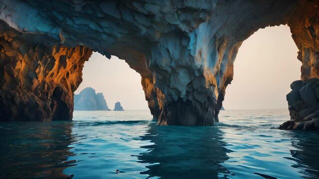 Rocky Coastal Cave by the Blue Mediterranean Sea in Greece