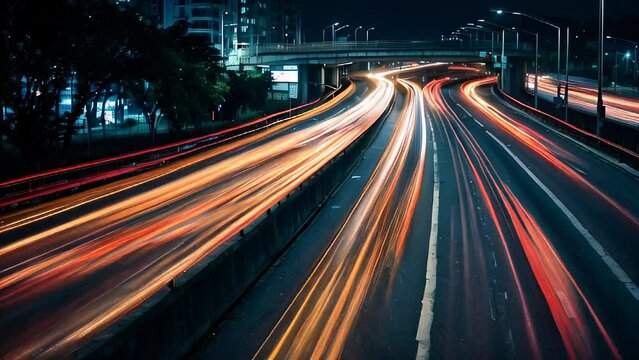 speed light in traffic on highway at night