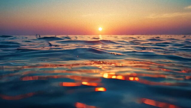 Seascape bathed in the warm hues of a setting sun