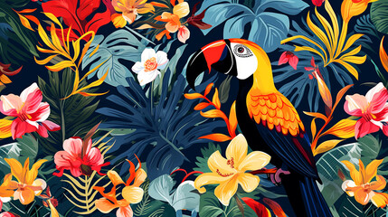 Pattern with exotic flowers. Summer abstract illustration