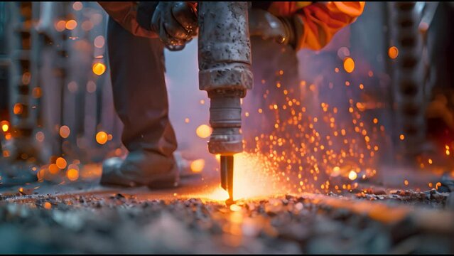 construction worker The road is being drilled with modern tools.generative ai