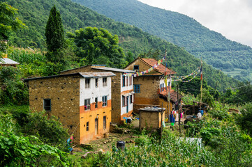 Housing in Nepal mountains near Taudaha lake