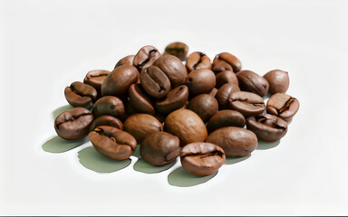 Coffee beans 3d render illustration on a white isolated background, close view.