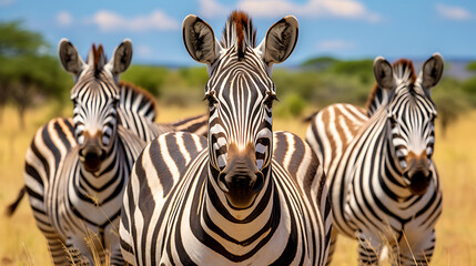 Fototapeta na wymiar A group of zebras grazing.