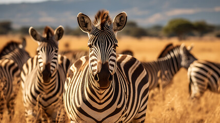 A group of zebras grazing.