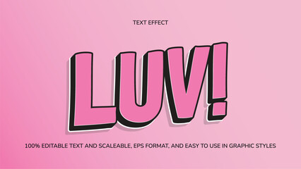 3D Style Editable Text Effect Luv! Pink EPS Ready to Use