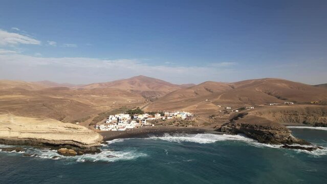 Fuerteventura, Canary islands. Coastline and beach in a tourist town.