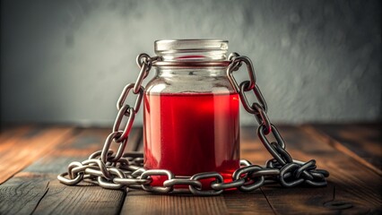 A jar of blood or an elixir with a chain world cancer day concept
