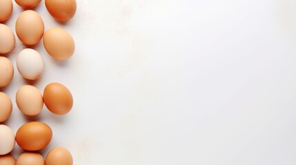 Naklejka na ściany i meble Chicken eggs on a white background. Healthy eating. A place for the text.
