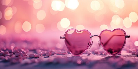 Heart-Shaped Sunglasses Against a Pastel Bokeh Background
