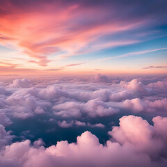 Sky,clouds background and texture. Dramatic amazing sky and clouds from above at sunset. Abstract pastel sky, coluds concept.