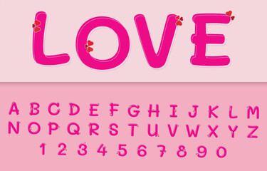 Love Valentine Font Alphabet and Number, Pink Love Font Type Letter, Vector illustration