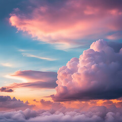 Sky,clouds background and texture. Dramatic amazing sky and clouds from above at sunset. Abstract pastel sky, coluds concept.