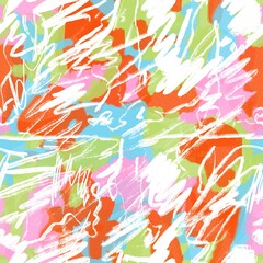 Seamless abstract textured pattern. Texture in green, pink, blue, orange, white colors. Lines. Digital brush strokes. Design for textile fabrics, wrapping paper, background, wallpaper, cover.