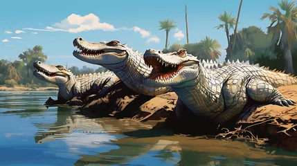 Gordijnen Crocodiles basking in the sun. © Muhammad