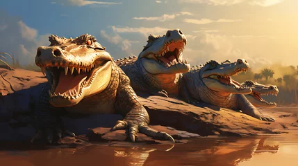 Fotobehang Crocodiles basking in the sun. © Muhammad