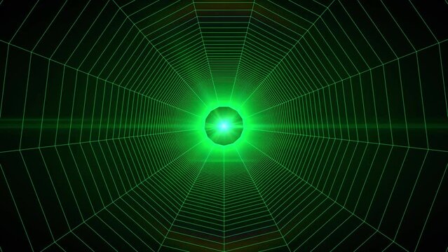 Animation of camara going into digital spider web green effect