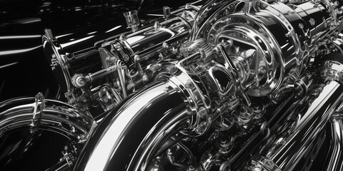 Close-up of a powerful semi truck engine