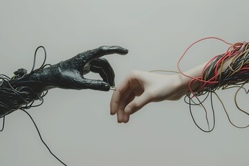 hands and wires - obrazy, fototapety, plakaty