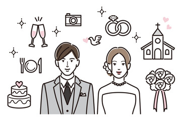結婚式のアイコンと新郎新婦