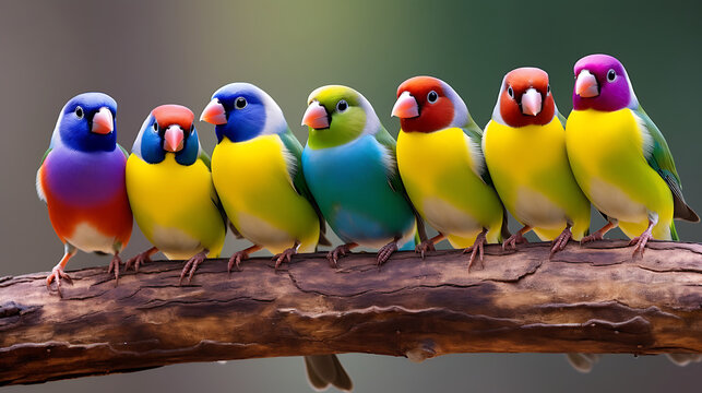 Gouldian finches in vibrant colors.