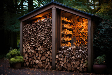Stylish woodshed, firewood storage in the yard