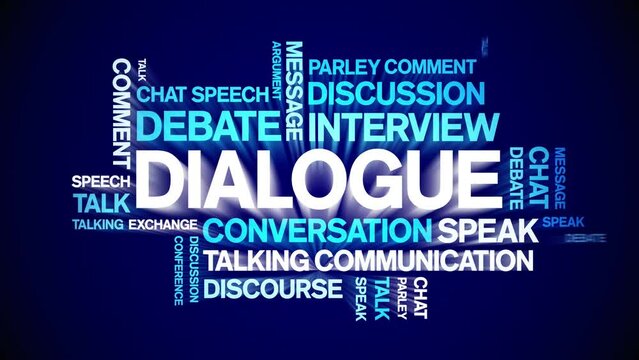 Dialogue animated tag word cloud;text design animation kinetic typography seamless loop.
