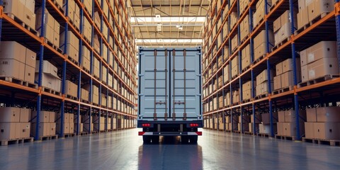 Modern delivery Truck in warehouse