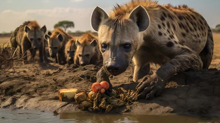 Photo sur Plexiglas Hyène Hyenas scavenging for food.