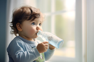 Baby drinking water from a bottle