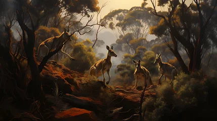 Gardinen Kangaroos hopping through the bush. © Muhammad