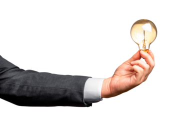 Businessman hand holding a lightbulb on white background. Innovation concept