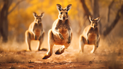 Kangaroos hopping through the bush. - Powered by Adobe