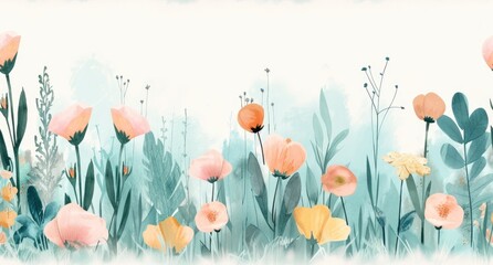 Obraz na płótnie Canvas Boho Wildflowers, Light Tones of Pink, Gold, and Blue